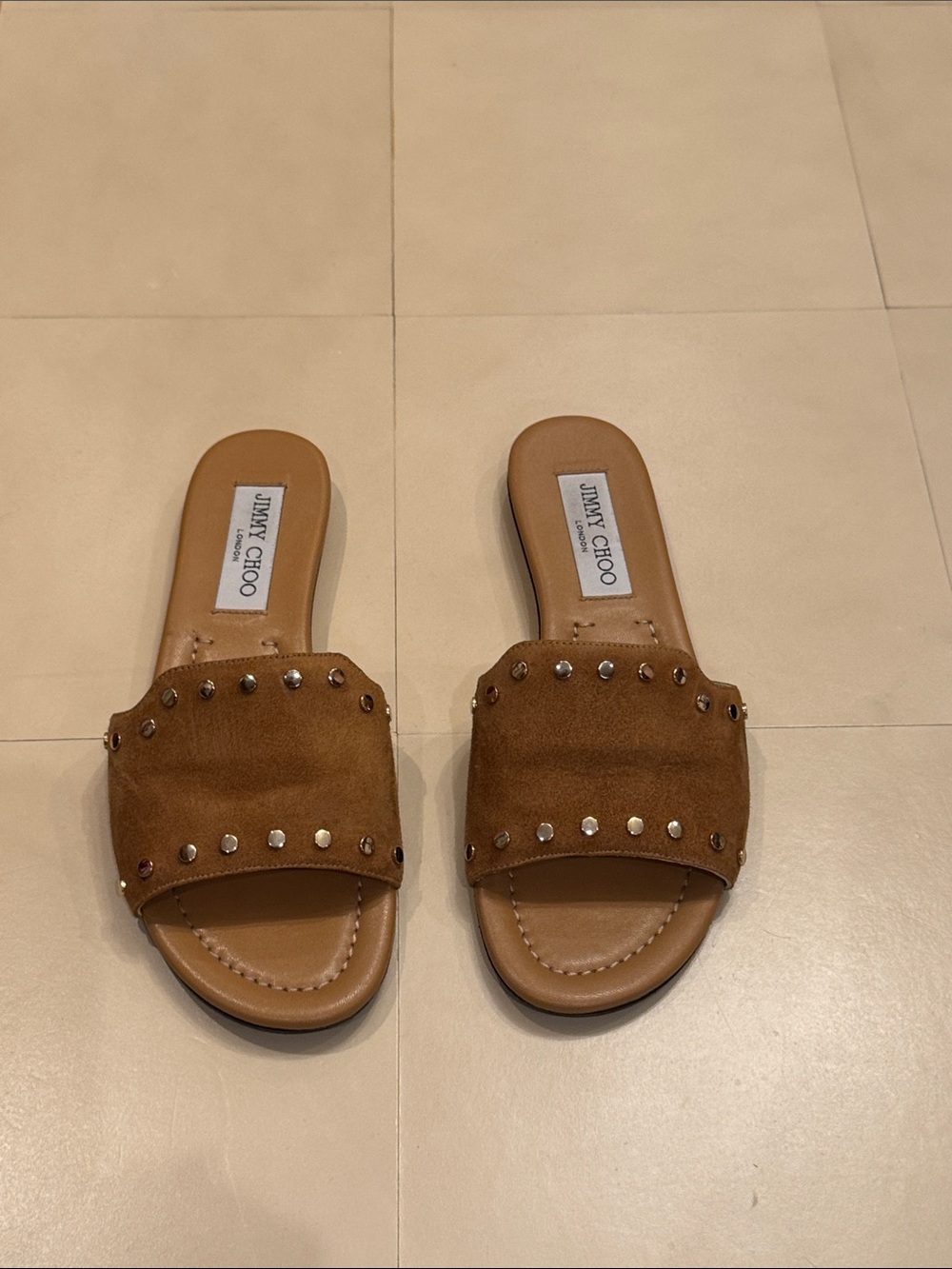 Jimmy Choo Brown Suede Studded Slide Mules